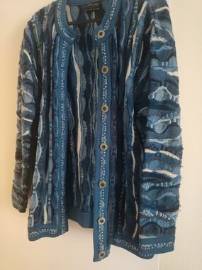 COOGI Blue Multi-Tone Textured Button-Front Jacket